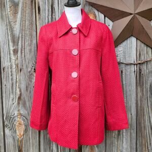Bright Red Blazer Jacket Harve Benard Size 12 Large Button Solid Pop of Color
